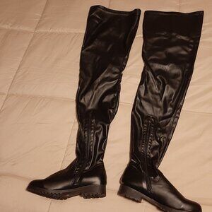 Women's Thigh High Chunky Boots, Black, Size 14